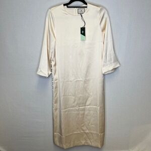 Tuckernuck Winter White Jamie Satin Side Button Midi Dress Womens Size S NEW